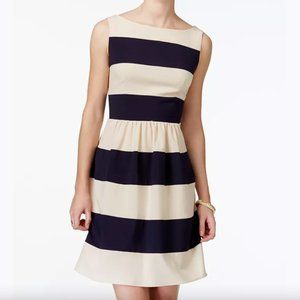 B Darlin Black and Cream Striped Fit and Flare Dress
